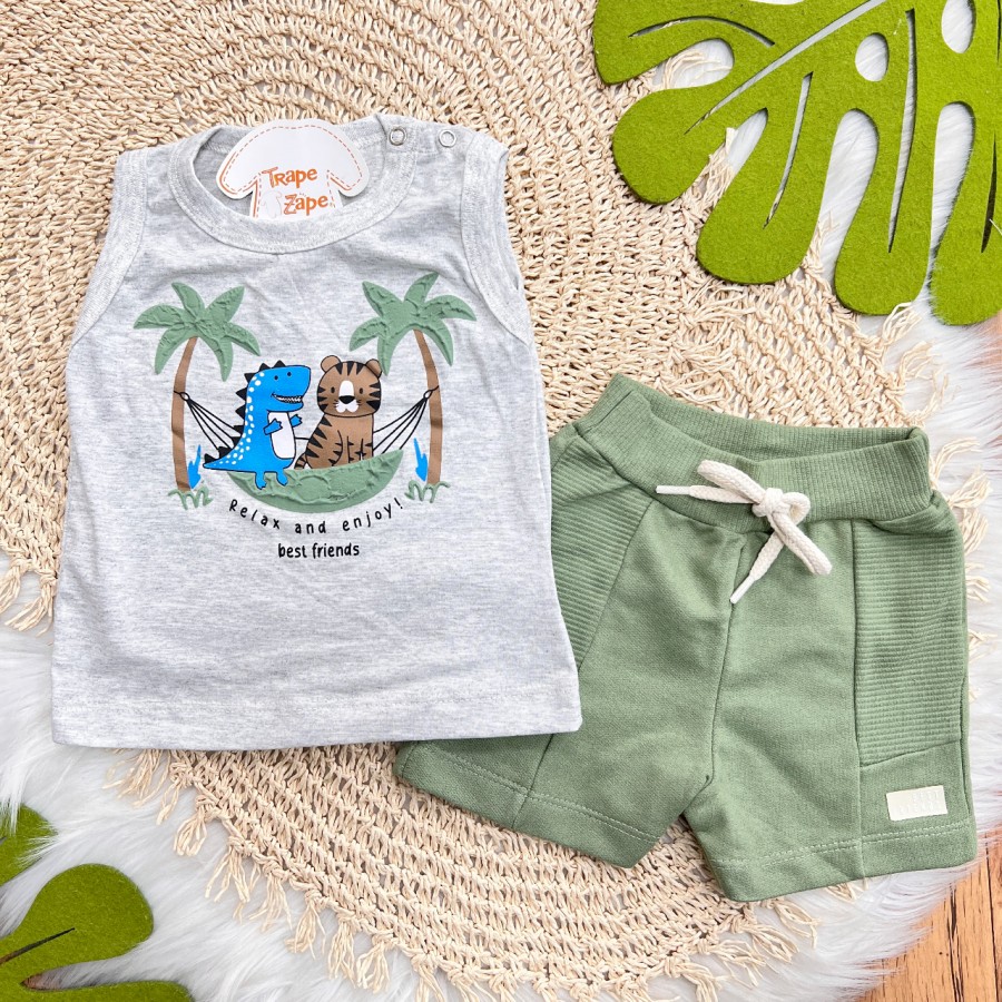 Conj. Regata Relax and Enjoy e Bermuda - Mescla e Verde